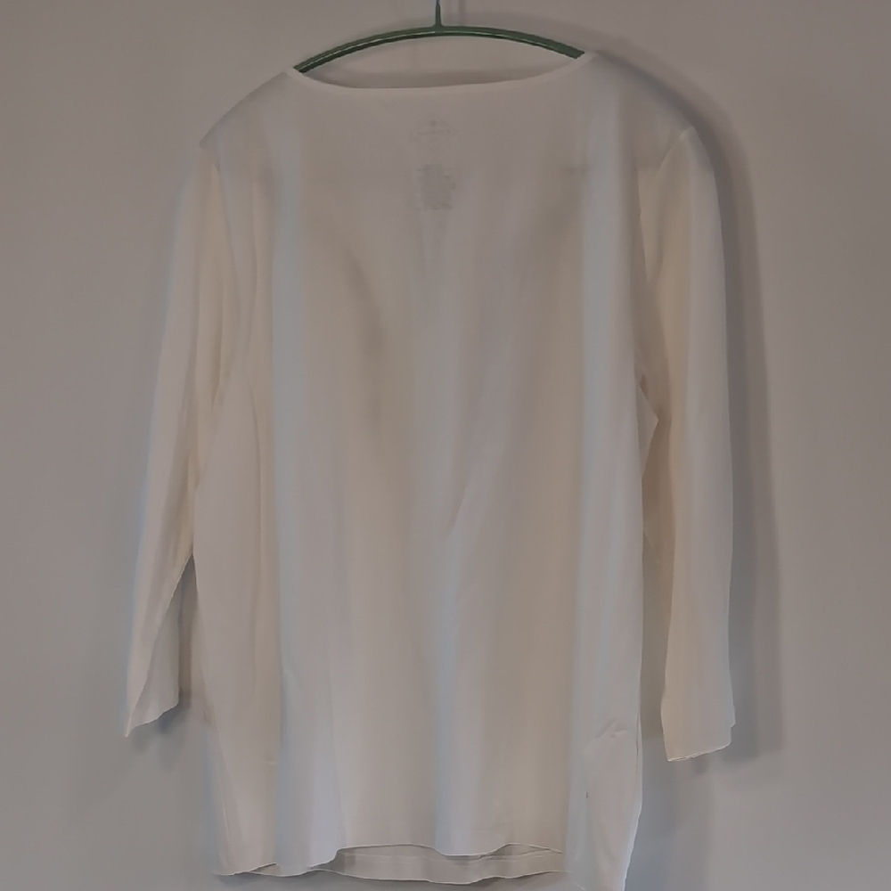 St. John's Bay | NWT Ivory With Teal Embroidery 3/4 Sleeve Top Size L - Picture 6 of 7